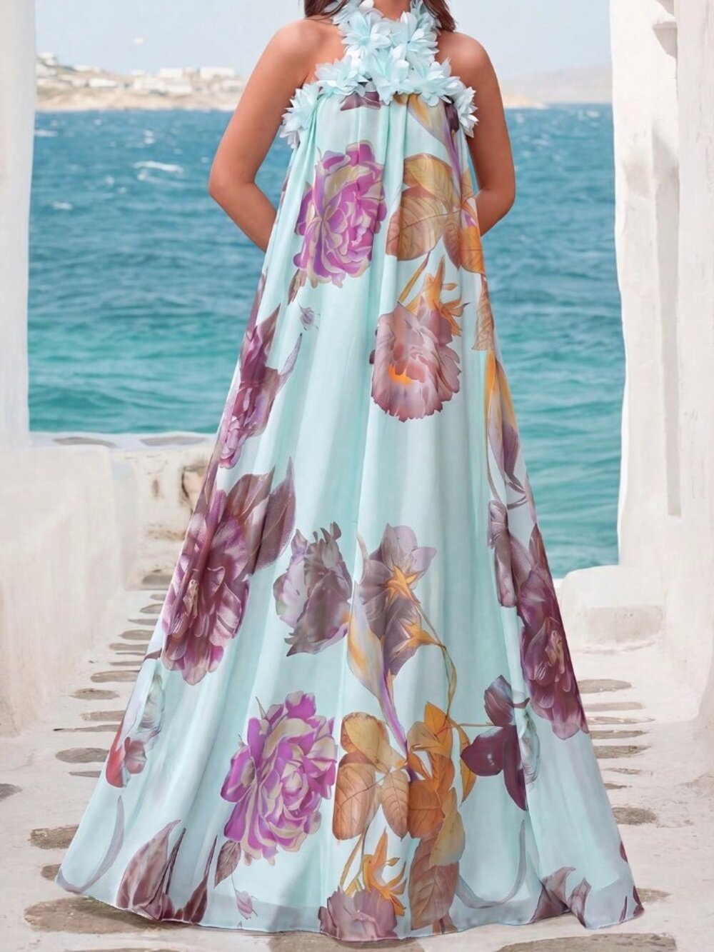 Mint Green Elegant Women's Backless Spaghetti Strap Maxi Dress - Picture 4 of 6